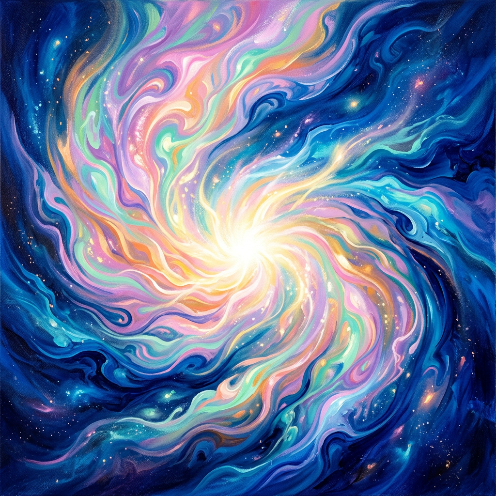 Bright multicolored spiral galaxy with swirling arms in deep space