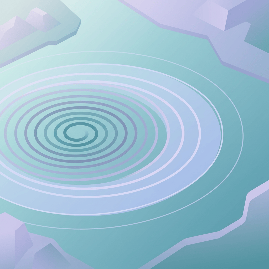 Abstract teal and lavender concentric rings forming a ripple pattern